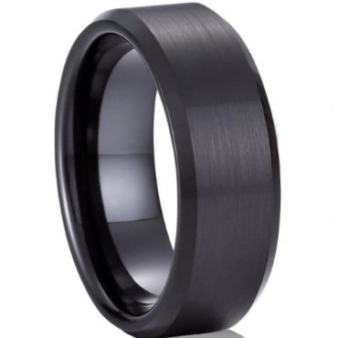 **COI Black Tungsten Carbide Beveled Edges Ring - TG695AA