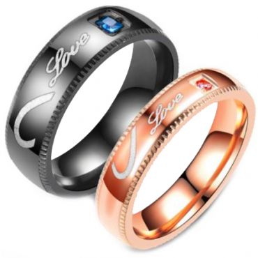 **COI Titanium Black/Rose Love & Heart Ring With Cubic Zirconia-6963
