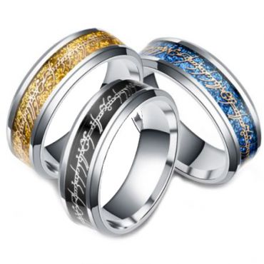 **COI Titanium Black/Blue/Gold Tone Silver Lord of Rings Ring Power Beveled Edges Ring-6966