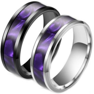**COI Titanium Black/Silver Purple Blue Camo Beveled Edges Ring-6973