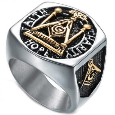 **COI Titanium Black Gold Tone Masonic Freemason Ring-6983