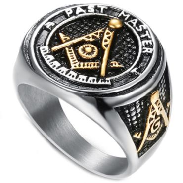**COI Titanium Black Gold Tone Masonic Freemason Ring-6984