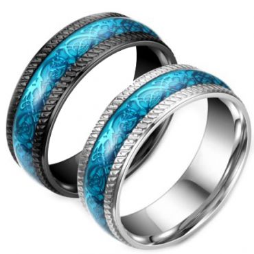 **COI Titanium Black/Silver Blue Dragon Ring-6993