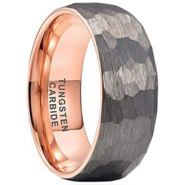 **COI Tungsten Carbide Rose/Gold Tone Silver Hammered Dome Court Ring-6996