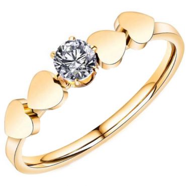 **COI Gold Tone Titanium Solitaire Ring With Hearts-7003