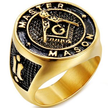 **COI Titanium Gold Tone Black Masonic Freemason Ring-7029