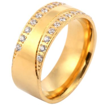 **COI Gold Tone Titanium Ring With Black/White Cubic Zirconia-7036