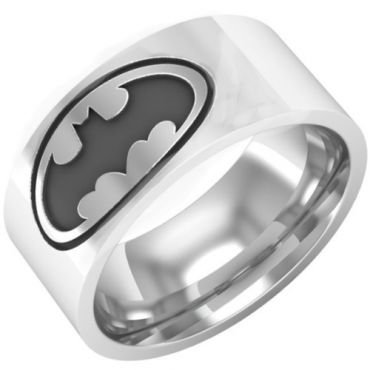 **COI Titanium Black Silver Batman Pipe Cut Flat Ring-7053