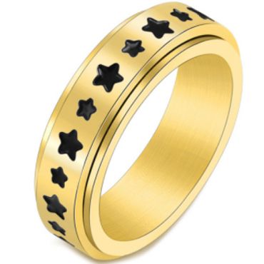 **COI Titanium black Silver/Gold Tone/Rose Step Edges Rotating Ring With Stars-7064