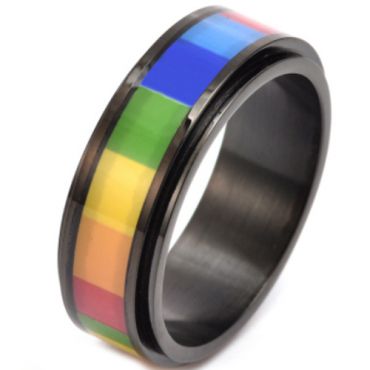**COI Black Titanium Rainbow Pride Step Edges Rotating Ring-7065