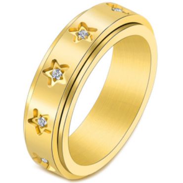 **COI Gold Tone/Rose/Silver Titanium Step Edges Rotating Ring With Cubic Zirconia-7067