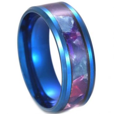 **COI Blue Titanium Beveled Edges Ring With Abalone Shell-7068