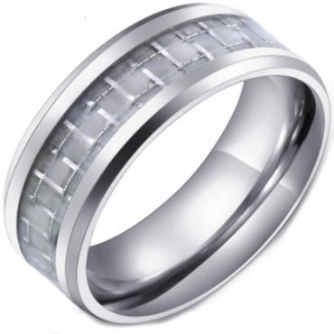 **COI Titanium Beveled Edges Ring With White Carbon Fiber-7098AA