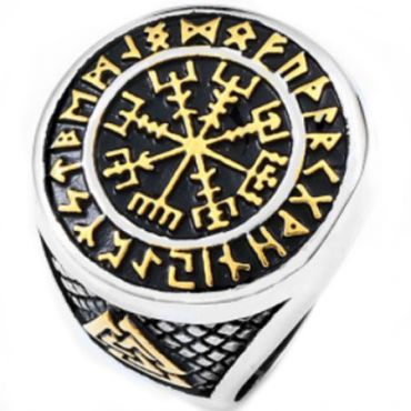**COI Titanium Black Gold Tone Silver Viking Alphabet Runes Ring-7105AA