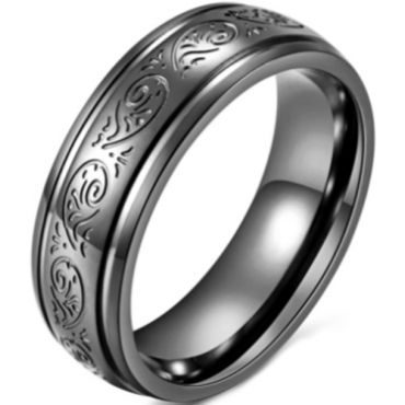 **COI Titanium Black/Gold Tone/Silver Celtic Double Grooves Ring-7109BB
