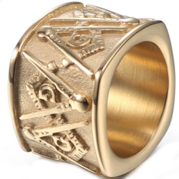 **COI Gold Tone Titanium Masonic Freemason Ring-7113BB