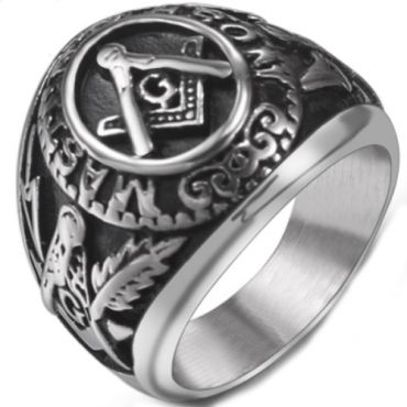 **COI Titanium Black Silver Masonic Freemason Ring-7115BB