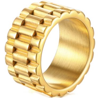 **COI Gold Tone Titanium Tire Tread Ring-7123BB