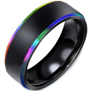 **COI Black Titanium Rainbow Pride Beveled Edges Ring-7138AA
