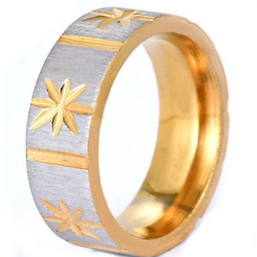 **COI Titanium Gold Tone Silver Grooves Ring-7143