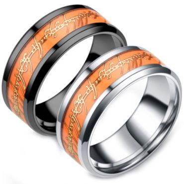 **COI Titanium Black/Silver Orange Lord Of The Ring Beveled Edges Ring-7150