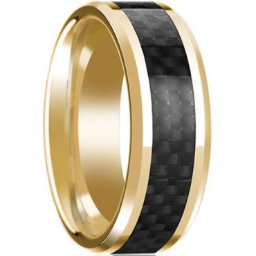 **COI Gold Tone Titanium Beveled Edges Ring With Carbon Fiber-7159BB