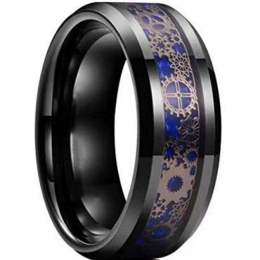 **COI Black Titanium Gears Beveled Edges Ring With Carbon Fiber-7181