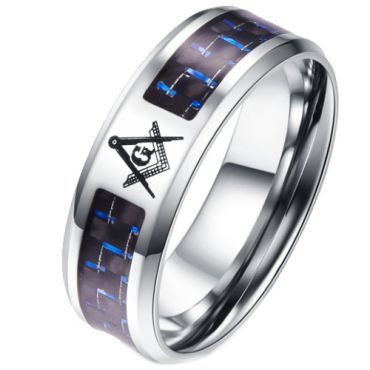 **COI Titanium Masonic Freemason Carbon Fiber Beveled Edges Ring-7192