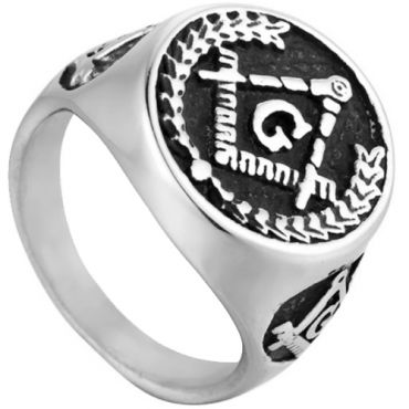 **COI Titanium Black Silver Masonic Freemason Ring-7204