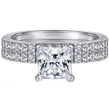 **COI Sterling Silver 925 Engagement Bridal Ring Set With Cubic Zirconia & PT950 Platinum Plating-7229