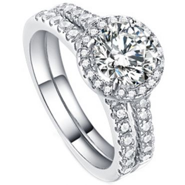 **COI Sterling Silver 925 Engagement Bridal Ring Set With Cubic Zirconia & PT950 Platinum Plating-7233
