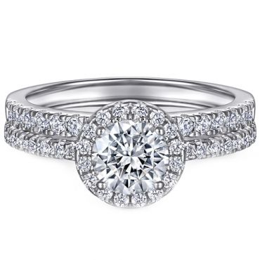 **COI Sterling Silver 925 Engagement Bridal Ring Set With Cubic Zirconia & PT950 Platinum Plating-7235