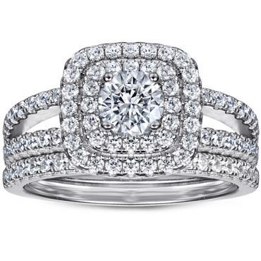 **COI Sterling Silver 925 Engagement Bridal Ring Set With Cubic Zirconia & PT950 Platinum Plating-7242BB