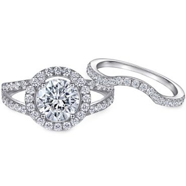 **COI Sterling Silver 925 Engagement Bridal Ring Set With Cubic Zirconia & PT950 Platinum Plating-7243BB