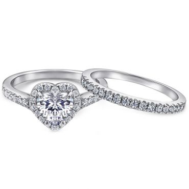**COI Sterling Silver 925 Engagement Bridal Ring Set With Cubic Zirconia & PT950 Platinum Plating-7244BB