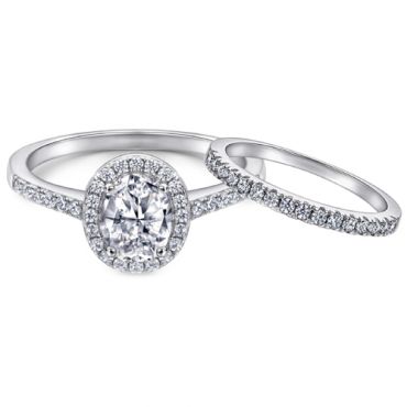 **COI Sterling Silver 925 Engagement Bridal Ring Set With Cubic Zirconia & PT950 Platinum Plating-7245BB
