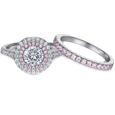 **COI Sterling Silver 925 Engagement Bridal Ring Set With Cubic Zirconia & PT950 Platinum Plating-7246BB