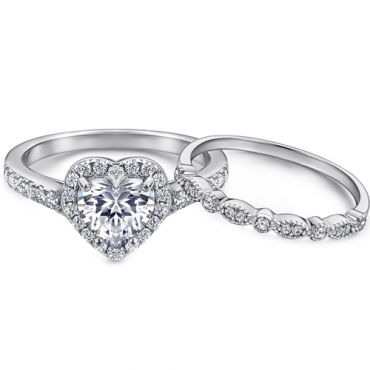 **COI Sterling Silver 925 Engagement Bridal Ring Set With Cubic Zirconia & PT950 Platinum Plating-7251BB