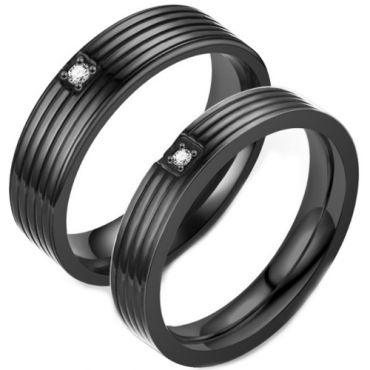 **COI Black Titanium Grooves Ring With Cubic Zirconia-7255
