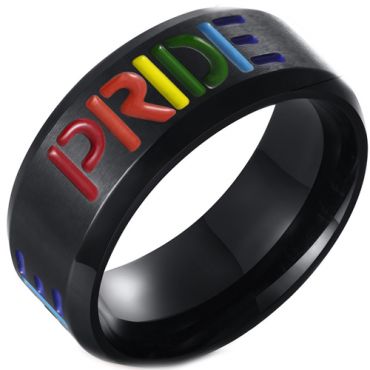 **COI Black Titanium Rainbow Pride Beveled Edges Ring-7276