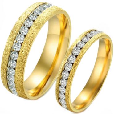 **COI Gold Tone Titanium Sandblasted Ring With Cubic Zirconia-7277