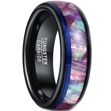 **COI Tungsten Carbide Black Blue Abalone Shell Dome Court Ring-7284