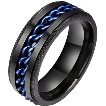 **COI Titanium Black Blue Keychain Link Step Edges Ring-7297AA