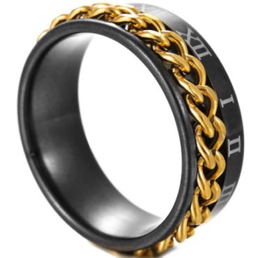 **COI Titanium Black Gold Tone Keychain Ring With Roman Numerals-7302AA