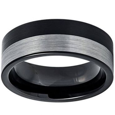 **COI Tungsten Carbide Black Silver Pipe Cut Flat Ring-7309AA