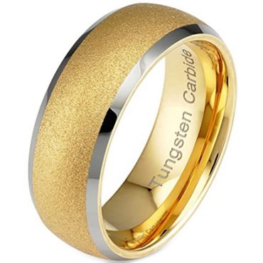 **COI Gold Tone Tungsten Carbide Sandblasted Beveled Edges Ring-7311AA