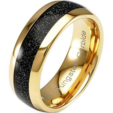**COI Gold Tone Tungsten Carbide Black Meteorite Dome Court Ring-7313AA