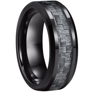 **COI Black Tungsten Carbide Beveled Edges Ring With Carbon Fiber-7314AA
