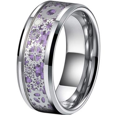 **COI Tungsten Carbide Gears Ring With Purple Carbon Fiber-7317AA