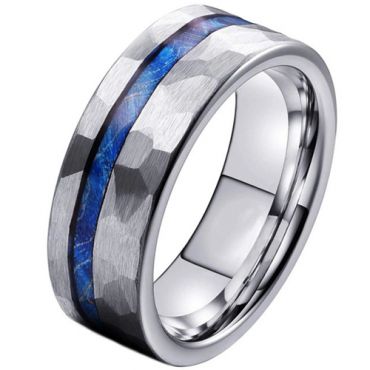 **COI Tungsten Carbide Blue Meteorite Hammered Ring-7324AA